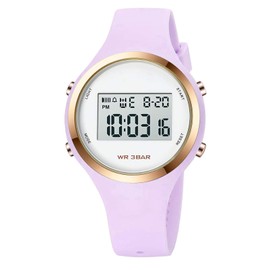 Women LED Display Elecreonic Watch Fashion Chrono Alarm Digital Clock Woman Outdoor Sport Wirstwatch (Light Purple)