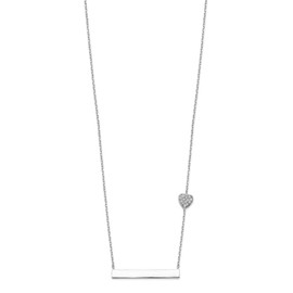 925 Sterling Silver Cubic Zirconia CZ Heart Love Bar Chain Necklace