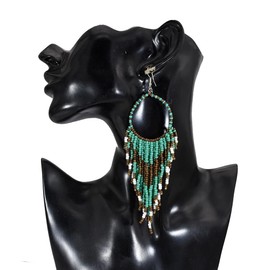 Boho Long Fringe Dangle Statement Earrings for Women Girls, Hademade Ball Beads Tassel Chain Woven Dangle Hook Chandelier Tribal Exaggerated, Metal, New