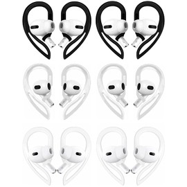 Rqker Sport Hook Compatible with AirPods 4 3 2 1 & Pro All Gens, 6 Pairs Anti Slip Anti Lost 360° Rotatble Adjustable Silicone Earhook Ear Loop Compatible with AirPods Black/White/Clear