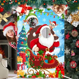 MEHOFOND 59x39.4inch Santa Face Banner Winter Photo Booth Prop Accessories Face Game Background Decoration Sleigh Gift Accessories