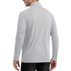 TACVASEN Men's Dry Shirt, UV Protection, Long T-Shirt, 1/4 Zip Trainer, Casual, UPF50+ Shirt, Standing Collar, Stretch, Solid, Spring, Summer, Autumn, gray (light gray)