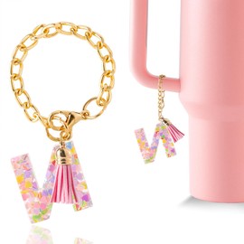 MIEKARA Letter Charm Accessories for Tumbler Cup 1 PCS Pink Stylish Cute Initial Keychain Handle Charm for girls gifts (Letter-N)