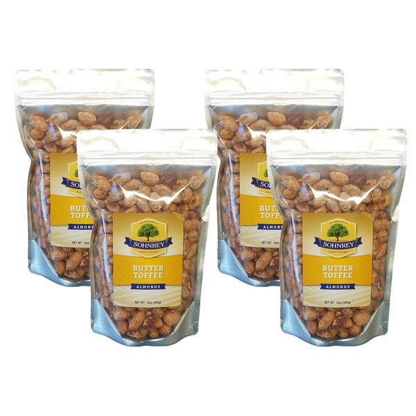 Butter Toffee Almonds Fresh Gourmet Sweet and Salty Crunch (16 oz) Resealable Bag from Sohnrey Family Foods (4-Pack (64 oz))