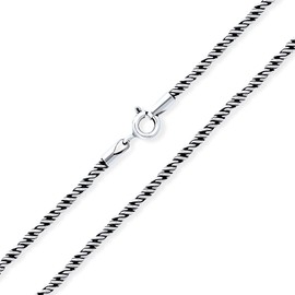 Bali Style Thin Rope Twist Black Oxidized Antiqued Chain Necklace For Women 1MM .925 Sterling Silver 16 Inch