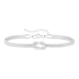 Dainty Love Knot Bracelet for Women, Adjustable Double Snake Chain, Stainless Steel Friendship Infinity Jewelry, Thoughtful Keepsake (Steel)