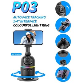 P03 Gimbal Stabilizer for Mobile Phone AI 360 Follow Selfie Stand Face Tracking Desktop Gimbal for Cellphone and Cameras Lights Stick Tripod Smartphone Vlogging Kit Electronics Accessories Black