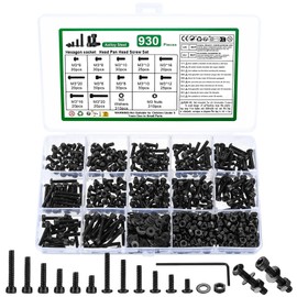 930 Pcs M3 Bolts and Nuts Set with Washers, Hex Socket Head Cap Screws Bolts Set & Hex Socket Button Head Cap Screws, Small Pan Head Machine Screws Bolts, 12.9 Grade/10.9 Grade Carbon Steel, Black
