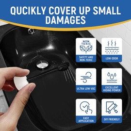 Tub and Tile Gloss Black Paint Touch Up Paint Kit for Bathtub Porcelain Repair Scratches Cracks Chips on Porcelain Acrylic Enamel Cast Iron Tiles Sinks Toilets Black