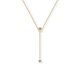 PAVOI 14K Yellow Gold Plated Mini Drop Lariat Necklace for Women with Cubic Zirconia | Dainty Necklace