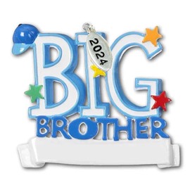 Brother or Sister Ornaments 2024 - Big Brother, Sister, Little Brother, Sister Christmas Ornaments - Easy to Personalize - Comes in Gift Box So It's Ready for Giving (Big Brother - Blue)