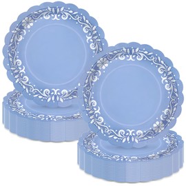 100 Pcs Blue Platos De Barro Mexicanos Paper Plates 9 Inches Cielito Lindo Party Decoration Disposable Scalloped Cinco De Mayo Paper Plates for Fiesta Mexican Talavera Baby Shower Supplies