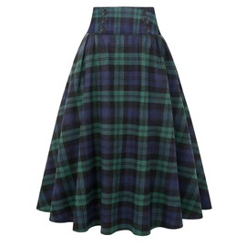 IDEALSANXUN Plaid Skirt for Womens High Waist Aline Pleated Midi Skirts (Green, Large)