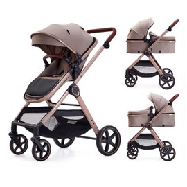 Lortsybab 2 in 1 Baby Stroller, Newborn Infant Toddler Convertible Pram Stroller for 0-36 Months Old Babies (Beige)