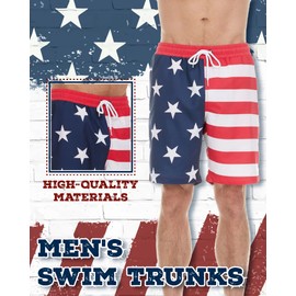 COCO BRANDS Men's Swim Trunks with Mesh Lining, Elastic Waistband, Drawstring & Side Pockets/Board Shorts, American Flag, Medium