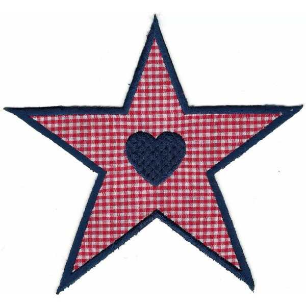 Unbranded 5.5" Red Gingham Heart Star Embroidery Patch