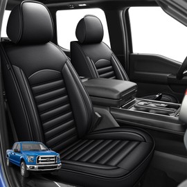 IKABEVEM Seat Covers for Ford F150 2009-2023 2024 2025 - F250/F350/F450 2017-2024 2025 Waterproof Leather Truck Car Seat Covers Full Set (5 Seat, Black Line)