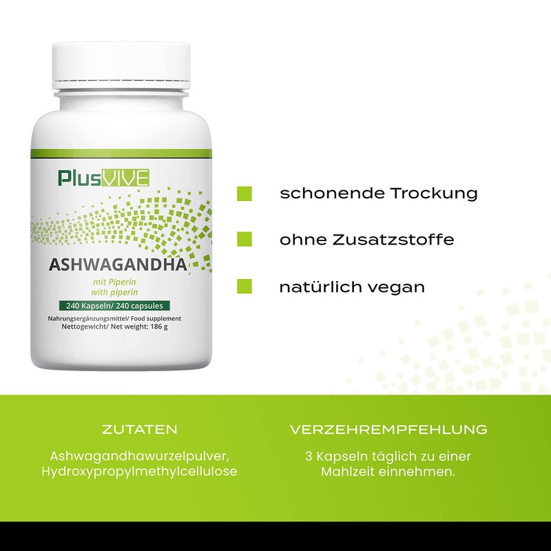 Plusvive Ashwagandha 240 Capsules - High Dose with 1950 mg