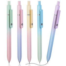 Amaxiu Aesthetic Gradient Ballpoint Pens, 5 Pcs 0.5mm Retractable Gel Ink Pens Cute Ball Point Pen Black Pastel Rollerball Pen for School Office Gift Supplies