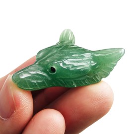 Manekieko Natural Green Aventurine 35mm Wolf Head Pocket Crystals and Healing Stone Figurine,Haped DIY-Jewelry Pendant