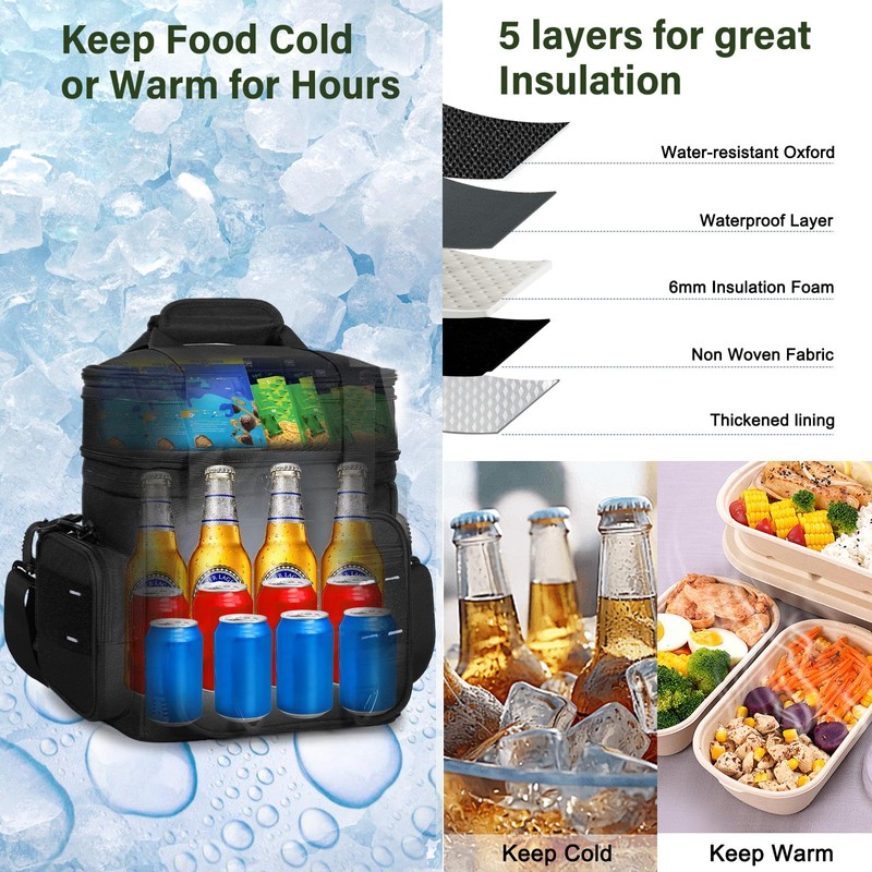 TENKIST Expandable Tactical Lunch Box, XLarge Insulated Lunch Cooler Bag