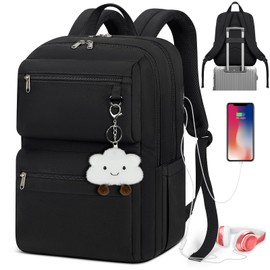 RAINSMORE Mochilas para Mujer, Mochila de Viaje Gran capacidad, Mochila para Portátil de 15.6 Pulgadas, Trabajo, Viaje, Negro