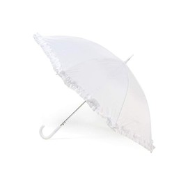 Jollybrolly Budget White Wedding Umbrellas with Frill Straight Rain Waterproof Crooked Handle Bridal Brolly