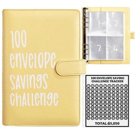100 Envelopes Money Saving Challenge A5 Binder Book with Cash Envelopes and Numbers, 100-Days Easy and Funny Ways to Save $5,050 Cash Envelope Challenge budget planner book:_Yellow