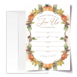 Join Us In Celebrating - Fall Invitation Cards with Envelopes Pack of 20 (4"x6") - Pumpkin Leaf Autumn Themed Invitations for Baby Shower, Wedding, Bridal Shower, Baptism, etc.(152)