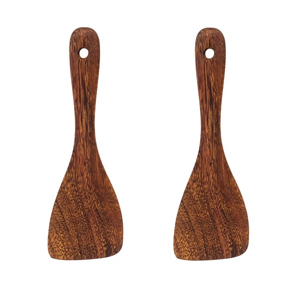 Honbay 2PCS Wooden Rice Spoon Rice Paddle Rice Cooker Spatula Kitchen Cooking Spoons for Kitchen (oblique head)
