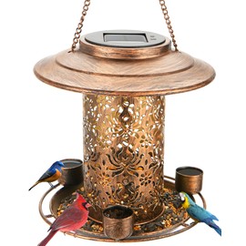 Dosevita Solar Bird Feeders for Outdoors, Metal Hanging Bird Feeder with 3 Water Cups,Rust Resistant,Weatherproof Wild Bird Feeders, Solar Garden Lantern for Outdoors Decor,Gift for Bird Lvoers(2.5LB)