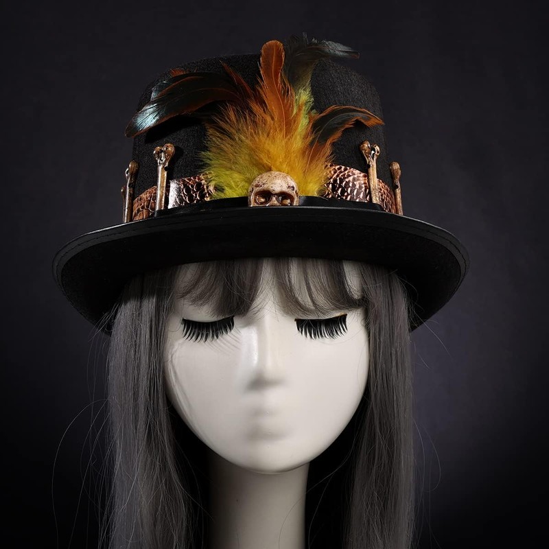 COSDREAMER Women's Voodoo Hats Witch Doctor Hat Skull Feathers Hat