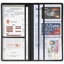 Car Accessories Registration and Insurance Holder,Leather Essential Card Magnetic Shut Vehicle Glove Box Organizer Case for Auto Driver License Document Truck Motorcycle Boat Men Women,Black