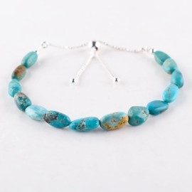 Genuine Turquoise Gemstone Beads Nuggets Bolo Bracelet, Adjustable Slider Chain, Energy Stones, Chakra Healing Crystals, Silver Plated, Gift for Women, Birthstone, Gemstones Jewelry,10 inch