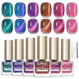 Juego de esmalte de uñas magnético con purpurina para ojos de gato, esmalte de uñas Cateye no gel | Esmalte de uñas holográfico multicolor de secado r
