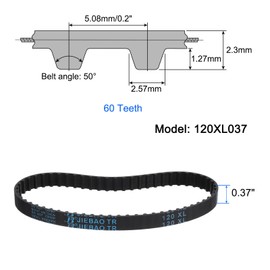 sourcing map 120XL 037 Timing Belt 60 Teeth Rubber Geared Cogged Belt, 0.37" Width, 0.20" Pitch Synchronous Timing Belt
