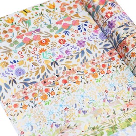 Juego de 18 Rollos de Cintas Adhesivas Washi, Cinta Adhesiva de Papel Decorativo de Hoja Dorada Floral, Hermosa Flor, Hojas, patrón de Planta, Etiqueta Adhesiva para Manualidades