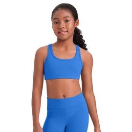 CRZ YOGA Girls Butterluxe Sports Bras - Scoop Neck Racerback Training Yoga Crop Top for Teens Kids Dance Sparkle Blue Small