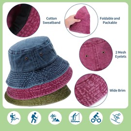 6 Pack Washed Cotton Bucket Hats Packable Fisherman Cap Beach Sun Hat for Men Women Multicolor