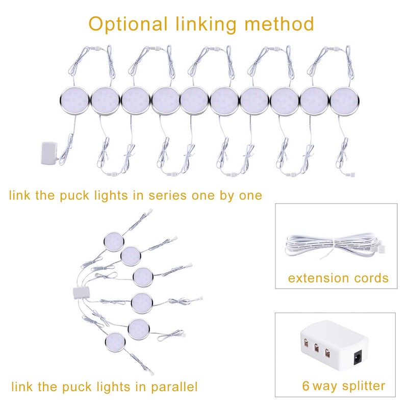 LABOREDUCER LED Dimmable Under Cabinet Lighting Plug in,10 Pack Linkable