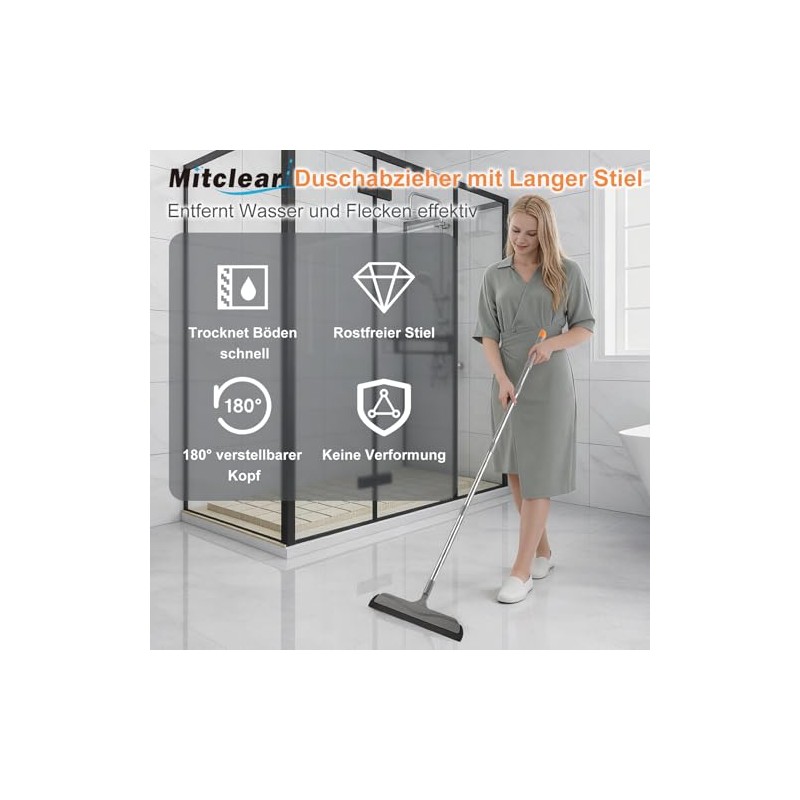 Mitclear Shower Squeegee with Long Handle (126 cm), Squeegee Base,
