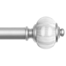 KAMANINA Silver Curtain Rod 32 to 58 Inch(2.6-4.8ft), 1 Inch Heavy Duty Curtain Rods for Windows Adjustable Decorative Drapery Rods with Marbled Finials