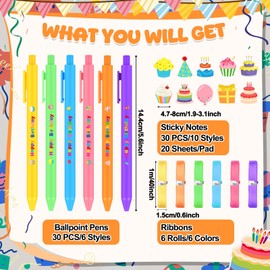 Feifeiya 60pcs Birthday Classroom Gift Back to School Supplies with Ballpoint Pens and Sticky Notes Student Gifts from Teacher First Day of School Stationery Set for Class Reward Goodies Bags Filler