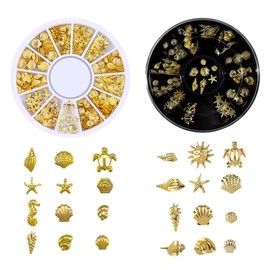 Tomedeks 2 Set Nail charms, Gold nail charms, Nail gems for nail art, Nail decorations for nail art, 3D Ocean Nail Studs Star Starfish