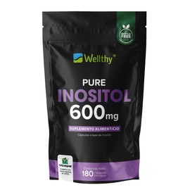 Wellthy Myo Inositol 600mg 100% Puro 180 Cápsulas. Solo 1 Cápsula al día, Ingredientes 100% Naturales, 100% Puro, Gluten Free, Sugar Free, Vegan, Bottle Free.
