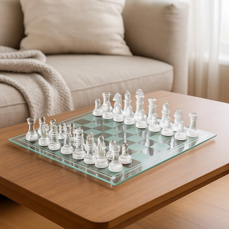 Elegant 10" Glass Chess Set - Premium Quality Board Game