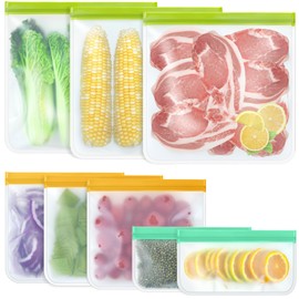 TROUSKAIG 8 Pack Silicone Bags Reusable Storage Silicone Bags-3 Reusable Gallon Freezer 3 Sandwich 2 Snack Bags, Leakproof Food Storage Containers for Home Work