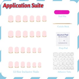 French Tip Press on Nails Short Square Simple Fake Nails Gold Glitter False Nails Sparkly Stick on Nails Glossy Shine Glue on Nails Short for Women Girls 24Pcs