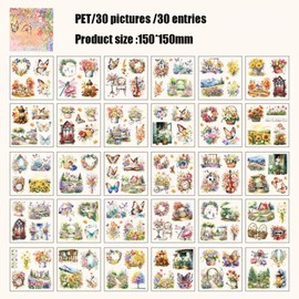 Vintage Garden Theme Scrapbooking Stickers forJunk Journal - 30 Precut PET Sheets, Multi-Tone Sticker Book for Journals, DIY, Cards