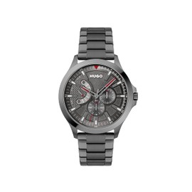 HUGO Men's #LEAP Quartz Watch with Ionic Plated Grey Steel Strap, Color: Grey (Model: 1530247)